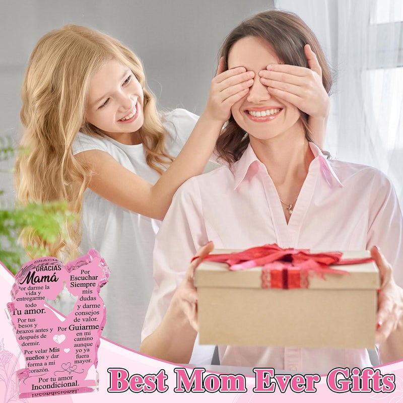 Yopyame Gift for Mom from Daughter - Spanish Mamá Mom Acrylic Mother Daughter Embracing Plaque Sign Best Mother Ever Gifts Regalos Para Mama Office Desk Birthday Mother’s Day Christmas Keepsake Gifts - Image 5